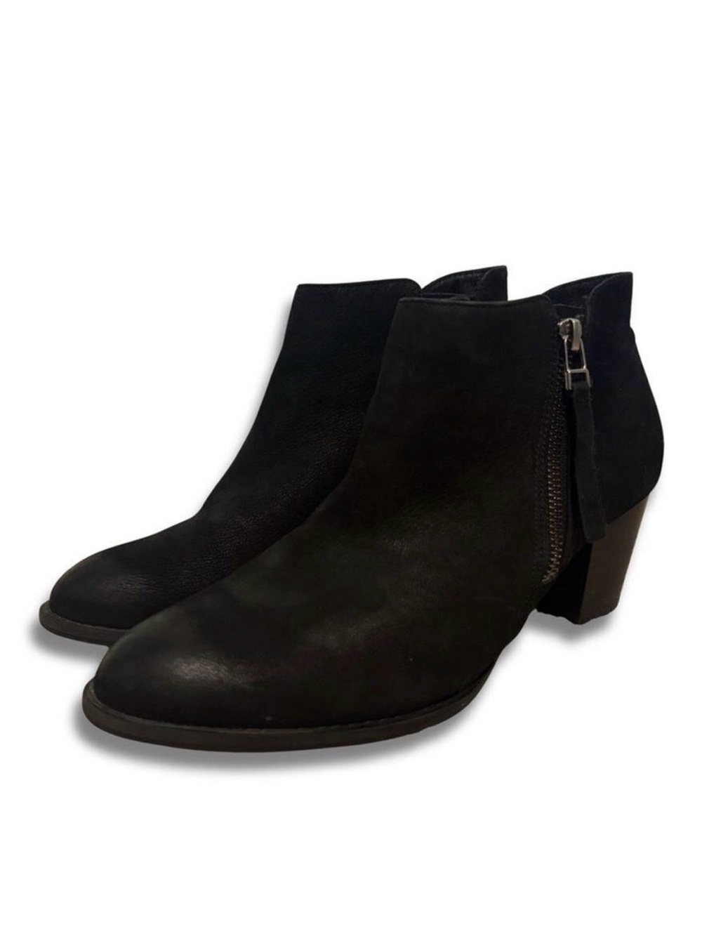 Vionic Sterling Black Ankle Boots Womens 8.5 Suede Leather Zip Tassel Block Heel